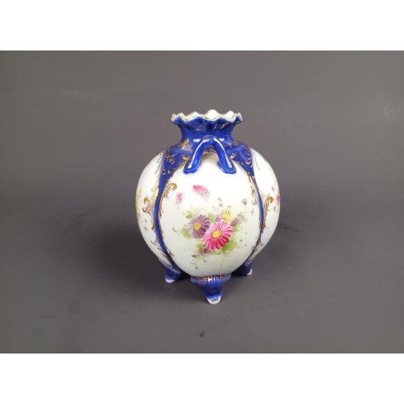 Antique Japanese Vase "Dowsie Coture" NPSK Cobalt Blue And Gold Painted Flowers - Picture 4 of 10